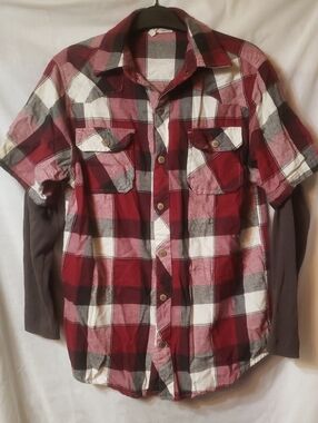Boys' Red Plaid Snap Front Shirt